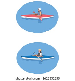 Man In Canoe Boat Side View Vector