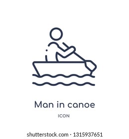 man in canoe icon from sports outline collection. Thin line man in canoe icon isolated on white background.