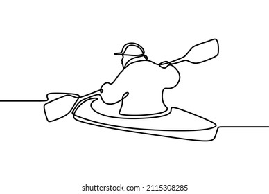 man in canoe oneline continuous single line art handdrawn