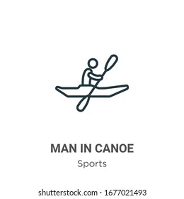 Man in canoe outline vector icon. Thin line black man in canoe icon, flat vector simple element illustration from editable sports concept isolated stroke on white background