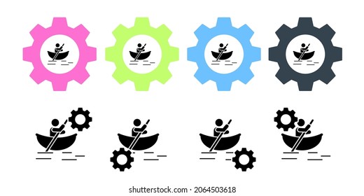 Man canoe river boat adventure vector icon in gear set illustration for ui and ux, website or mobile application