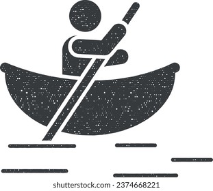 Man canoe river boat adventure icon vector illustration in stamp style