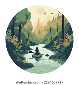Man canoeing recreation in nature icon