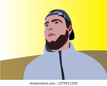 Man with cap, beard, Eco-Tourism. Concept for travel, tourism, summer vacation, relax. Vector illustratiion desing