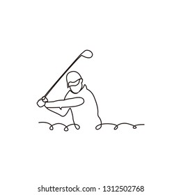 A man in a cap plays golf. Swings a stick at the ball. One continuous drawing line drawn by hand on a white background. - logo vector design inspiration