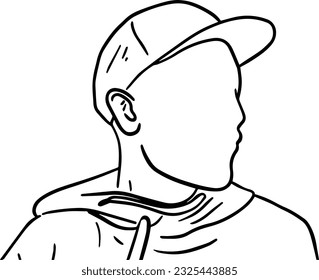 retrato de hombre con gorra en un suéter colorante de dibujos animados lineales