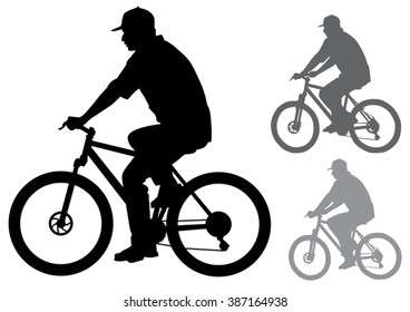 The man in the cap riding a bike. Silhouette on a white background