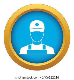 A man in a cap and uniform icon blue vector isolated on white background for any design