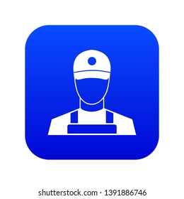 A man in a cap and uniform icon digital blue for any design isolated on white vector illustration