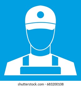 A man in a cap and uniform icon white isolated on blue background vector illustration