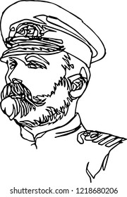 A man in a cap uniform. Minimalistic illustration of one continuous line, portrait of a ship captain.