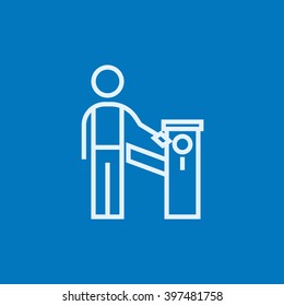 Man at car barrier line icon.