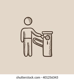 Man at car barrier sketch icon.