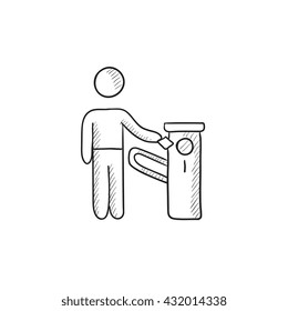 Man at car barrier vector sketch icon isolated on background. Hand drawn Man at car barrier icon. Man at car barrier sketch icon for infographic, website or app.