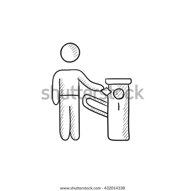 Man at car barrier vector\
sketch icon isolated on background. Hand drawn Man at car barrier\
icon. Man at car barrier sketch icon for infographic, website or\
app.
