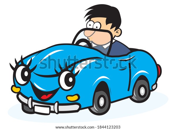 Man at car, funny\
vector illustration