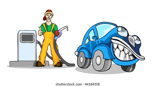 Man with car in the gas station