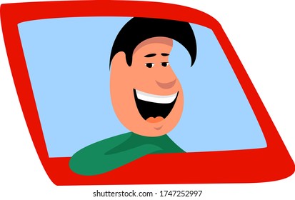 Man in the car , illustration, vector on white background