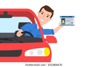 man in car showing a driver license