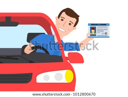 man in car showing a driver license