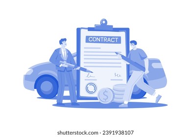 Man And Car Showroom Manager Signing Contract