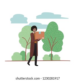 man with cardboard box in landscape avatar character