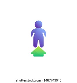Man career growth flat icon, vector sign, Man and arrow up colorful pictogram isolated on white. Business achievements, solution symbol, logo illustration. Flat style design
