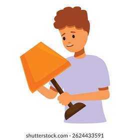 Hombre que lleva cuidadosamente una lámpara de mesa, concepto de fragilidad y casa móvil