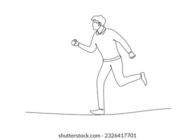 Un hombre camina con cuidado una cuerda floja. Dibujo de una línea de obstáculo de trabajo