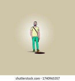 A man carelessly stepping into a deep hole. Vector illustration.