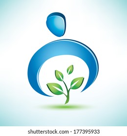 man cares about a green tree, conceptual vector symbol