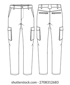 Man cargo pant vector mockup template technical technical line drawing.