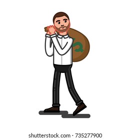 Man caring big money bag