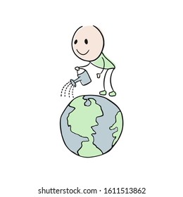 man caring for the planet draw
