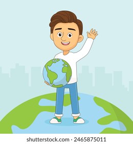 Man caring and protecting nature of planet global environmental problems solving