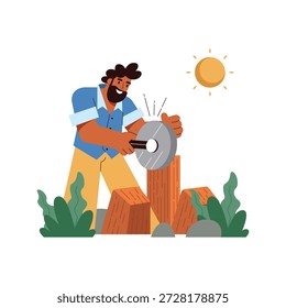 Man Carpenter Working with Wood Flat Vector Illustration EPS 10 File 