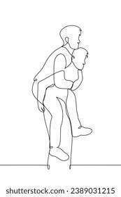 man carries another man on his back - one line art vector. concept piggyback