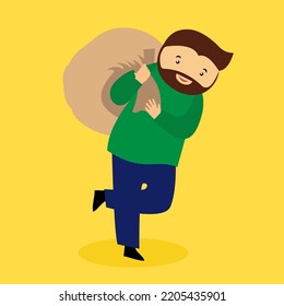 A man carries a bag over his shoulder, illustration, vector