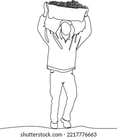 A man carries a basket of grapes. Vector illustration. Autumn harvest of grapes.