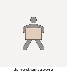 man carries big box 2 colored line icon. Simple colored element illustration. man carries big box outline symbol design from carrying and picking box set on blue background