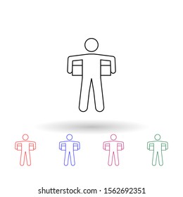 A man carries a box behind him multi color icon. Simple thin line, outline vector of carrying and picking a box icons for ui and ux, website or mobile application