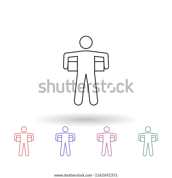 A man carries a box behind\
him multi color icon. Simple thin line, outline vector of carrying\
and picking a box icons for ui and ux, website or mobile\
application