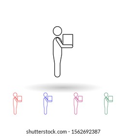 Man carries a box multi color icon. Simple thin line, outline vector of carrying and picking a box icons for ui and ux, website or mobile application