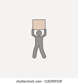 man carries box overhead 2 colored line icon. Simple colored element illustration. man carries box overhead outline symbol design from carrying and picking box set on blue background