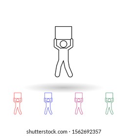 A man carries a box overhead multi color icon. Simple thin line, outline vector of carrying and picking a box icons for ui and ux, website or mobile application