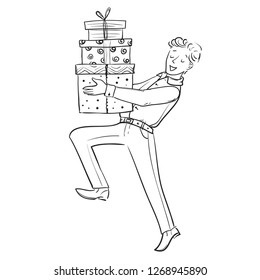 
A man carries boxes. Vector illustration.