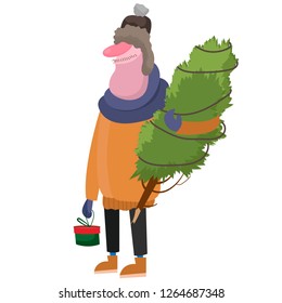 the man carries the Christmas tree