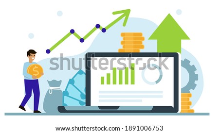 The man carries a coin. Online banking concept. Capital preservation and investment income. Vector illustration in flat style