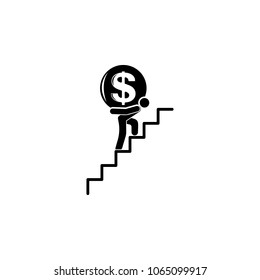 man carries a dollar coin on the stairs icon. Element of finance illustration. Premium quality graphic design icon. Signs and symbols collection icon for websites, web design on white background