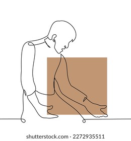 man carries a heavy big box - one line drawing vector. the concept of relocation, delivery, loader